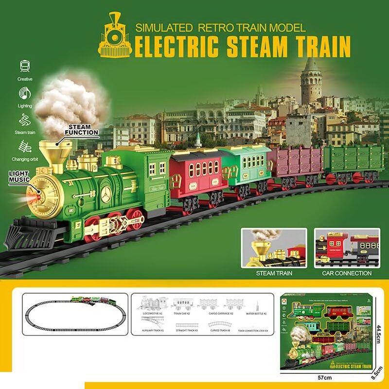 Детская железная дорога с дымом Electric Steam Train Зеленый - фото 3 - id-p1878673905