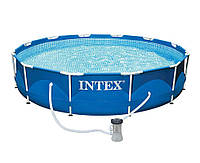 Каркасний басейн Intex Metal Frame Pool 366 х 76 см, об'єм 6 503 л від 6 років Фільтр-насос Круглий