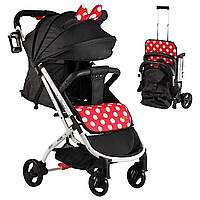 Детская коляска прогулочная Joy Elegans Черная с красным в горошек