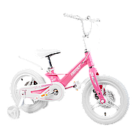 Детский велосипед с дополнительными колесами 3-5 лет 14 дюймов Corso Revolt Розовый с белыми колесами