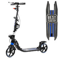 Самокат двухколесный с большими колесами и ручным тормозом Best Scooter Черный с синим Вид 3