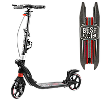 Самокат двухколесный с большими колесами и ручным тормозом Best Scooter Черный с красным Вид 1