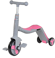 Трехколесный детский самокат 3 в 1 беговел велосипед Best Scooter Розовый с серым