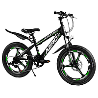 Горный детский велосипед 7-12 лет 20 дюймов Corso Aero на литых дисках Черный с зеленым