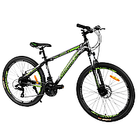 Велоcипед спортивный подростковый 13-16 лет CORSO Zoomer 26 дюймов Черный с зеленый
