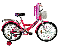 Детский двухколесный велосипед для девочки 20 дюймов 6-9 лет Corso с корзиной и багажником Розовый