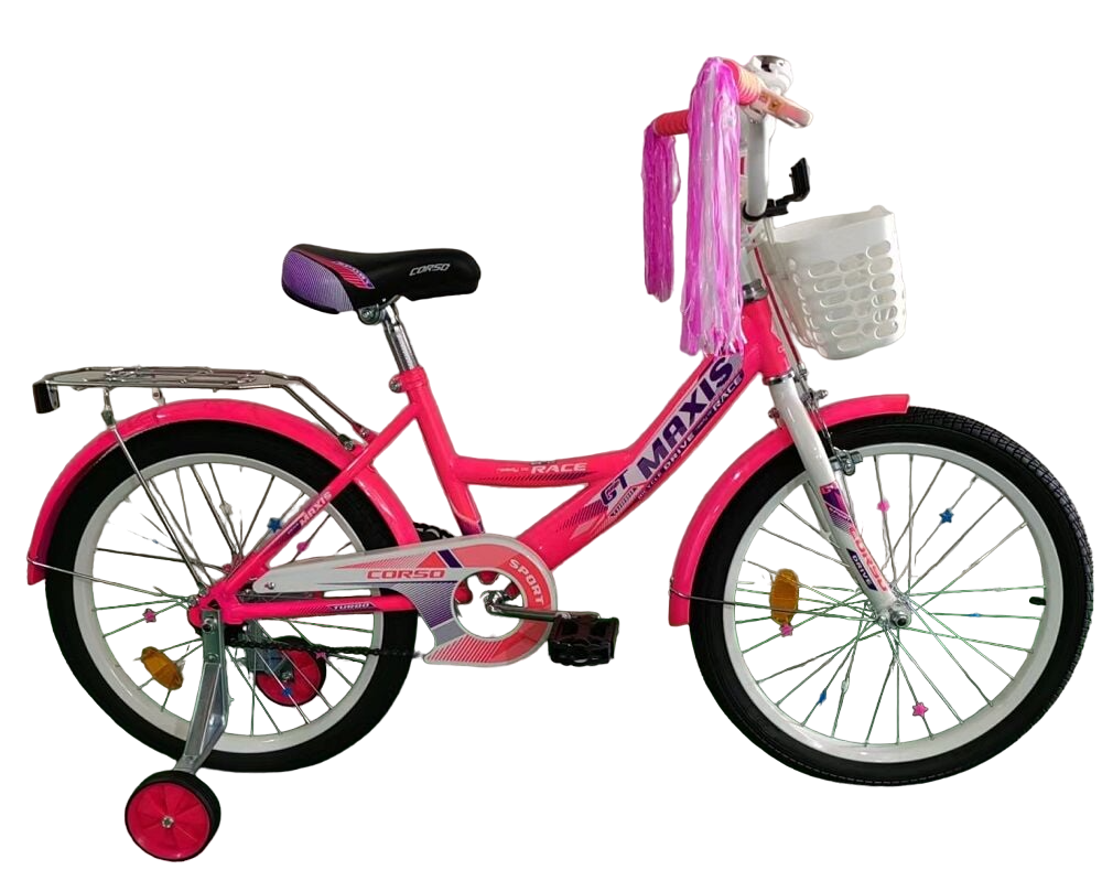 Детский двухколесный велосипед для девочки 20 дюймов 6-9 лет Corso с корзиной и багажником Розовый - фото 1 - id-p1878678073