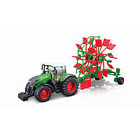 Трактор металевий Bburago Трактор Fendt 1050 Vario з роторними валковими граблями, зелений