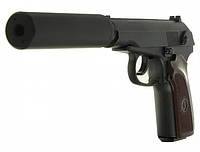 Игрушечный пистолет на пульках металлический с глушителем Galaxy G29A ПМ Макаров Черный