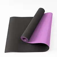 Коврик для йоги и фитнеса TPE (йога мат, каремат спортивный) Yoga ECO Pro 6 мм, черно-фиолетовый