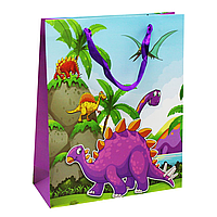 Подарочный пакет Динозавры Фиолетовый 32 х 26