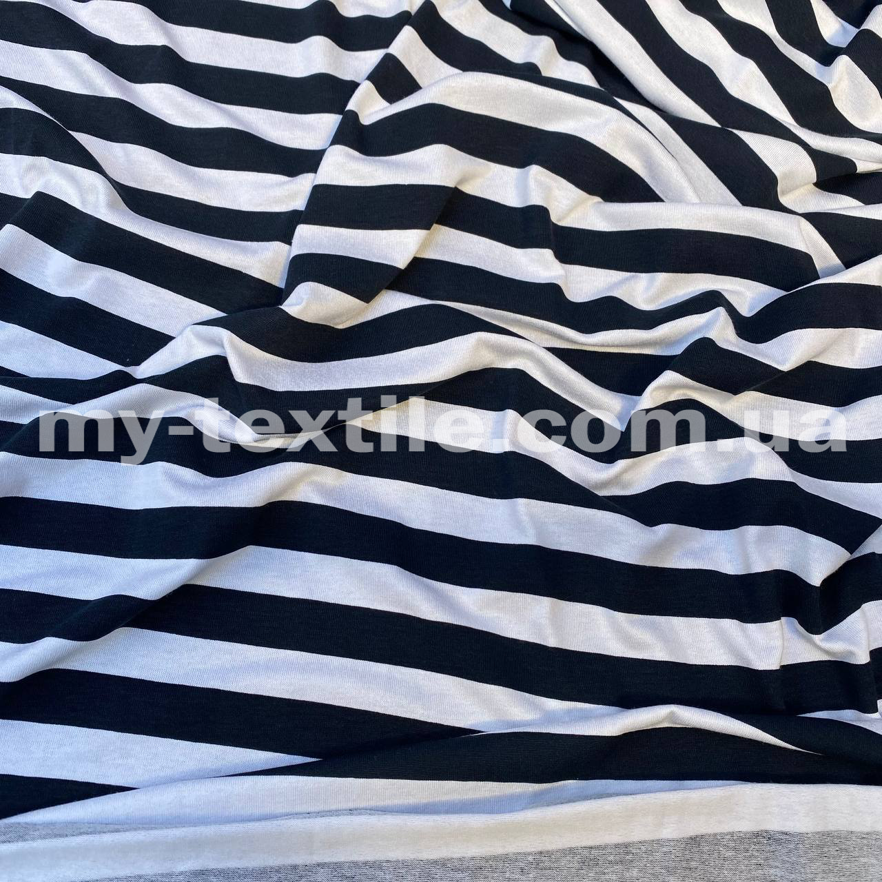 Трикотаж віскоза стрейч Туреччина 180 см принт смужка 2 см Чорний з білим, фото 1