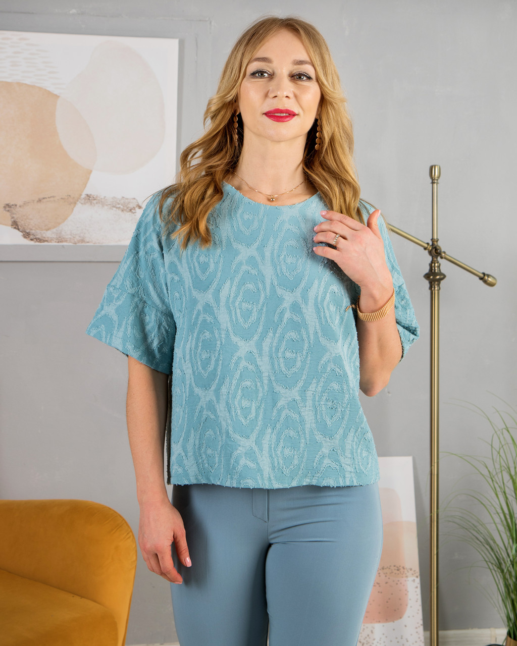 Блуза вільного крою темно-бірюзова