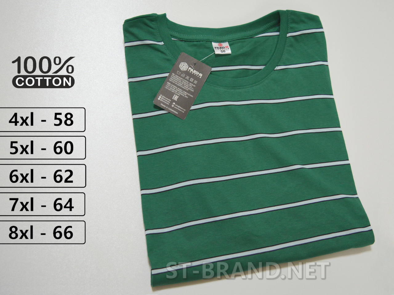 58,60. Чоловіча футболка великого розміру 100% бавовна, Узбекистан - зелена