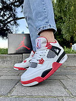 Кросівки Nike Air Jordan Retro 4 (Білі з червоним)