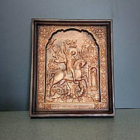 Икона Георгий Победоносец деревянная резная размер 12.5 х 15 см.