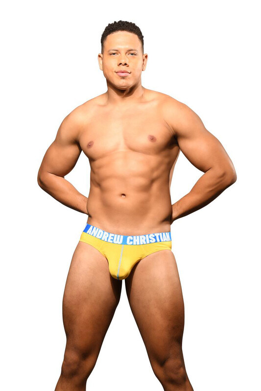 Бріфи від Andrew Christian жовті з блакитною резинкою, фото 1