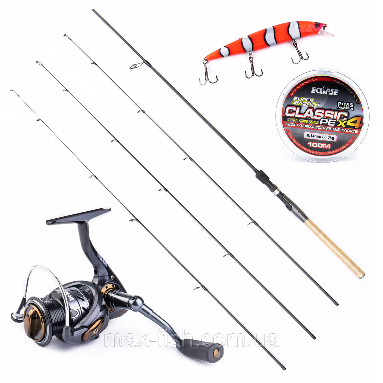 Набір спінінг у зборі на хижака Feima Triforce 2.40м Котушка Diwa SA-11-30F Воблер Jackall Rerang Шнур 100м, фото 1