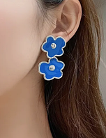 Клипсы серьги сережки (без прокола) серебристый металл и синяя эмаль по 2цветок пр-во Корея
