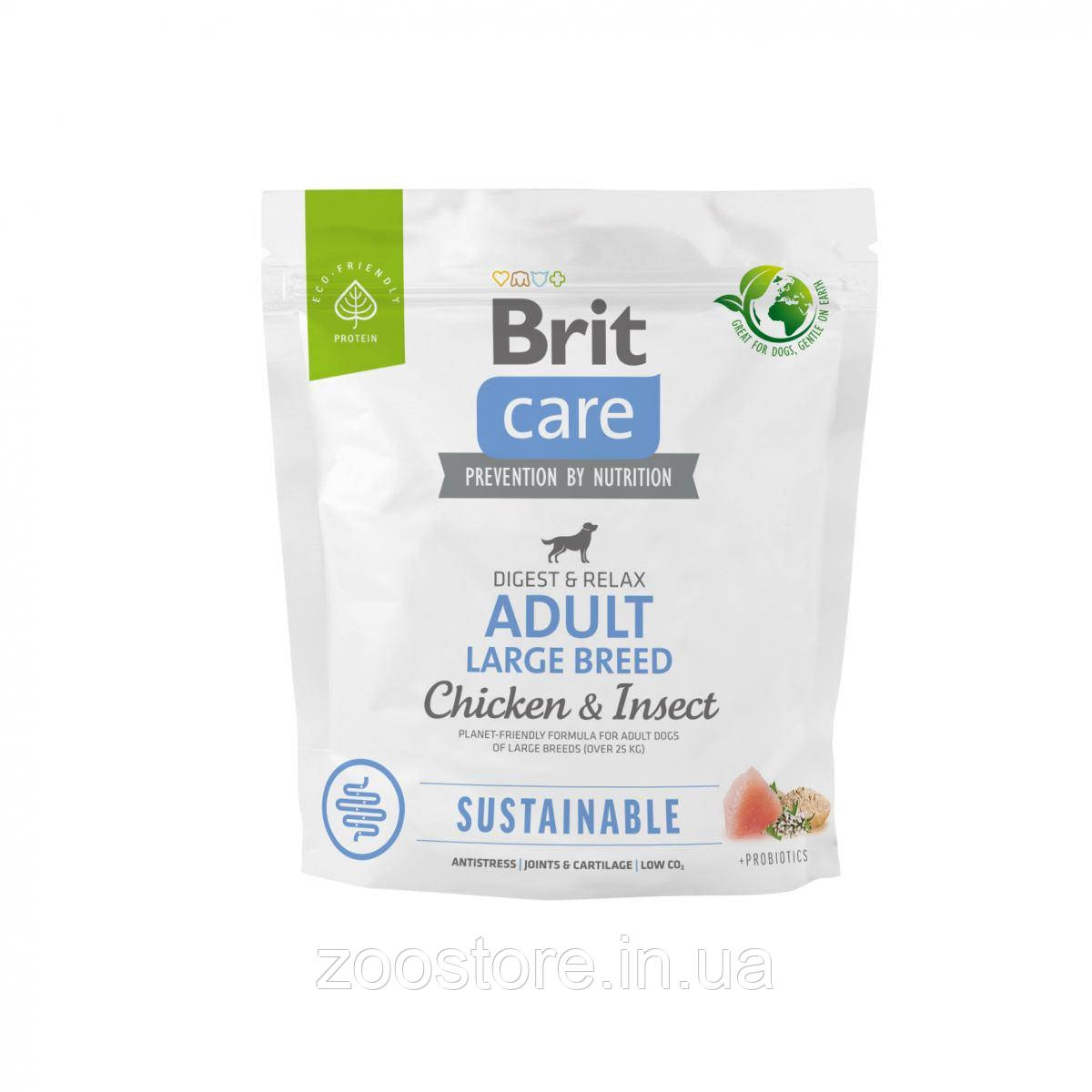 Корм сухий для собак великих порід Brit Care Dog Sustainable Adult Large Breed з куркою та комахами 1 кг