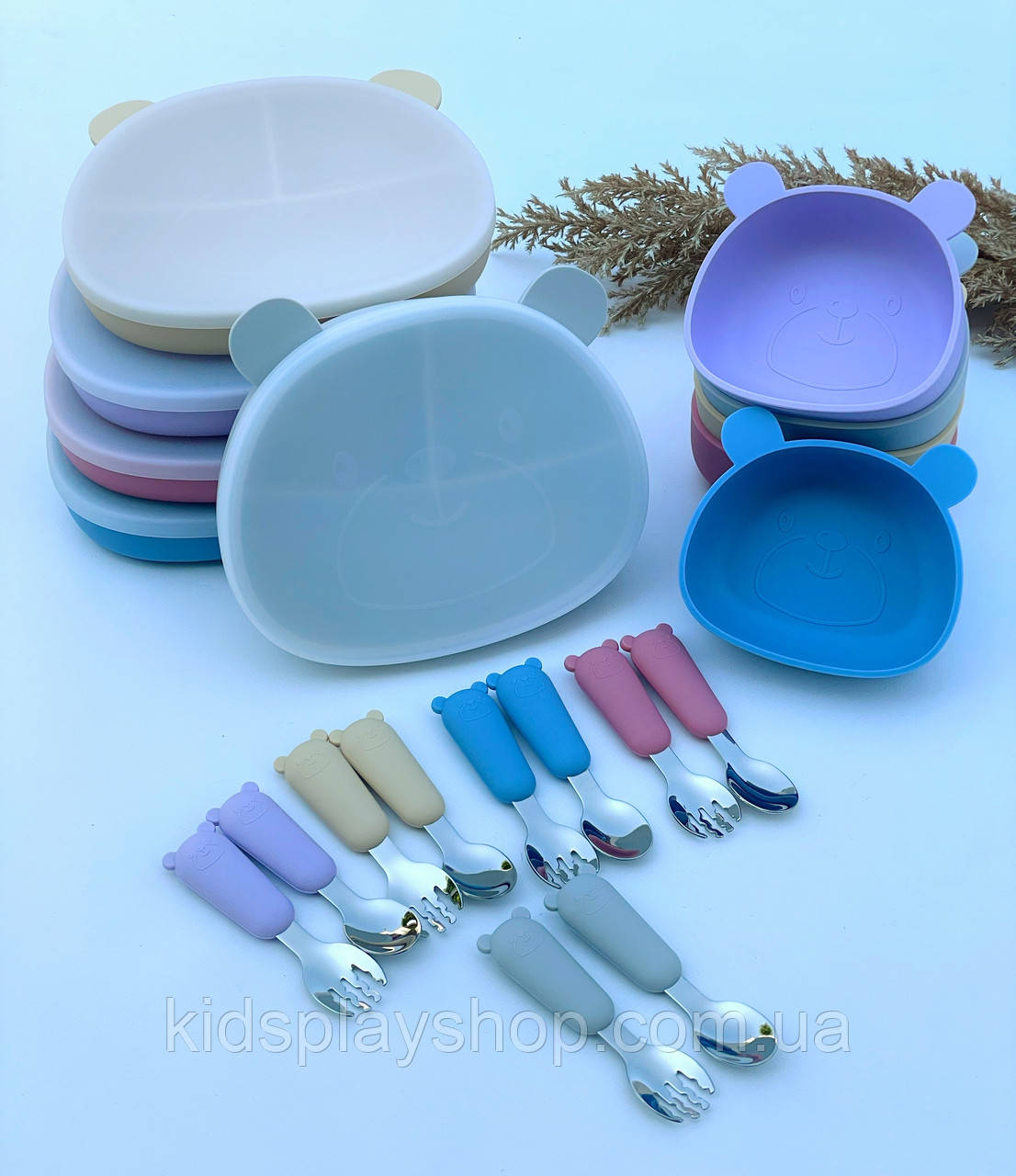 Акционный набор детской силиконовой посуды "Мишка" с приборами - фото 3 - id-p1878801060