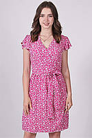 Платье женское розовое ромашка мелкая белая с поясом софт миди Актуаль 9101, 44