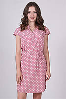 Платье женское розовый горох белый на пуговицах софт миди Актуаль 004, 48