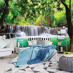 Флізелінові фото шпалери 368х254 см 3D Краєвид Природа Ліс Зелень Чарівний водоспад (1966V8) Найкраща якість