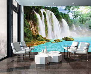 Краєвид 3D фото шпалери джунглі в інтер'єрі Пейзаж Природа 368x254 см Водоспад і блакитна вода (10386V8) Найкраща якість