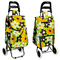 Тачка с сумкой хозяйственной Сумка-тележка Кравчучка До 25 кг подъём Салатовая с цветами