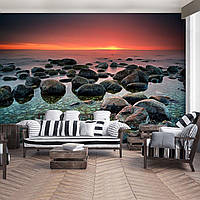 3D Фотообои морской пейзаж 368 x 254 см Камни на воде (13031P8) Клей в подарок