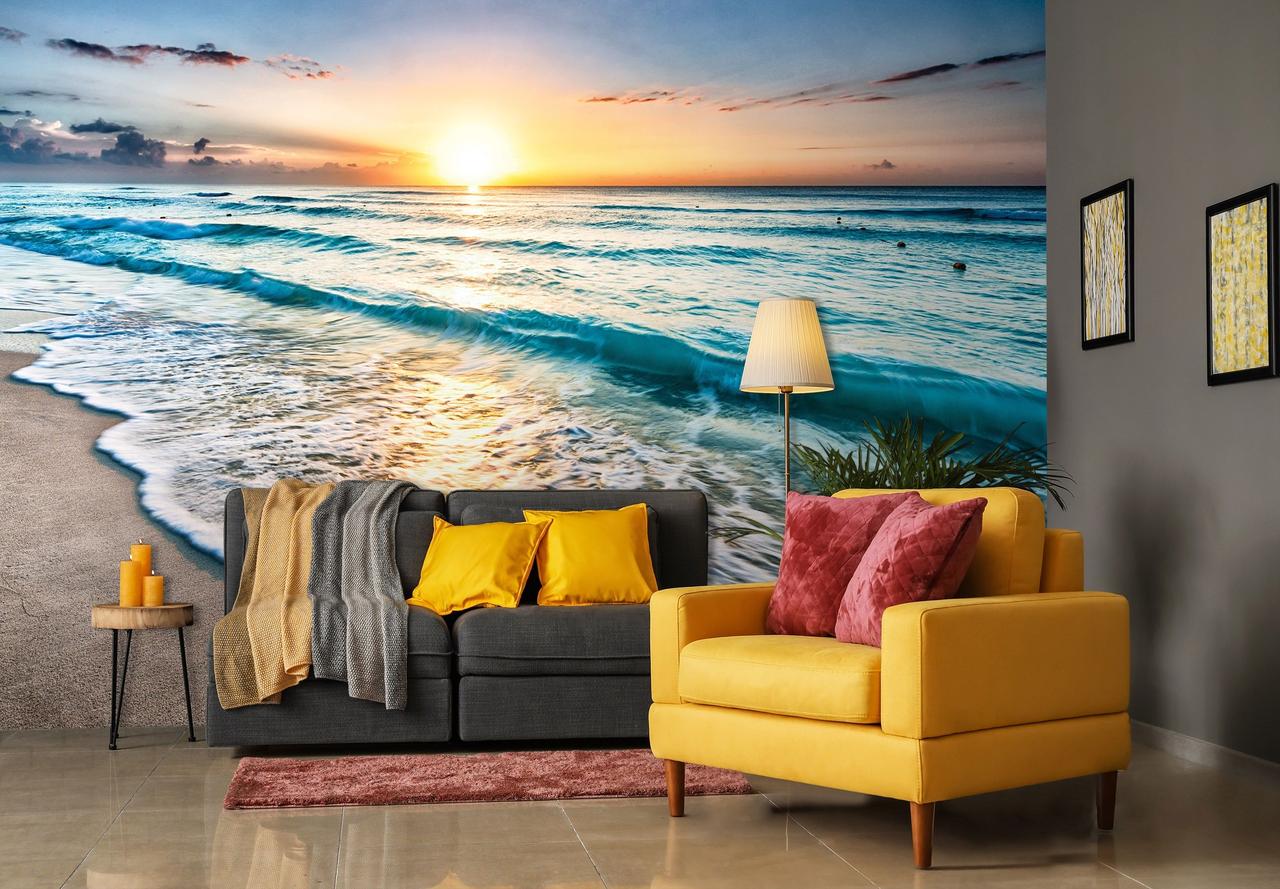 Фотошпалери флізелінові 3D 368х254 см Чарівний захід сонця та море (11040V8) Найкраща якість, фото 1