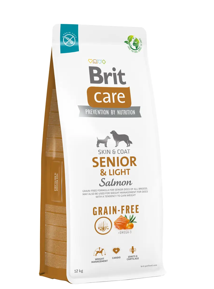 Сухий корм для старіючих собак Brit Care Dog Grain-free Senior & Light беззерновий, лосось 12 кг