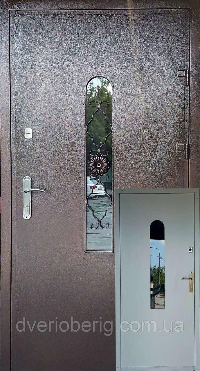 Вхідні двері метал мідний антик/біле дерево