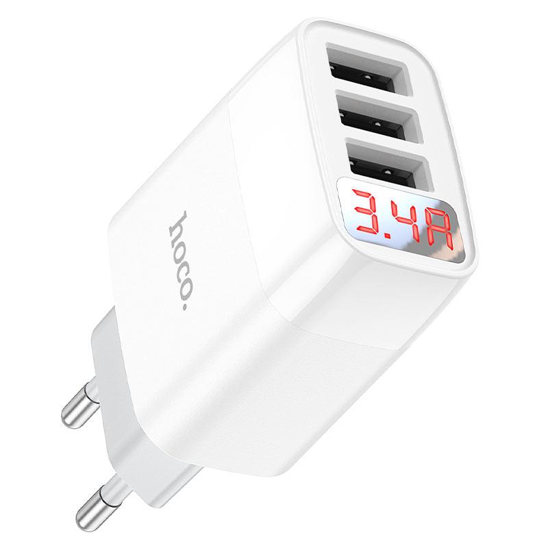 Мережевий зарядний пристрій Hoco C93A Easy charge 3USB / 3.4A / LCD білий