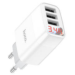 Мережевий зарядний пристрій Hoco C93A Easy charge 3USB / 3.4A / LCD білий