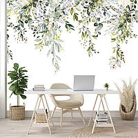 Флизелиновые фотообои на стену 416x254 см Цветочная гирлянда из листьев на белом фоне (14497VEXXXL) Клей в
