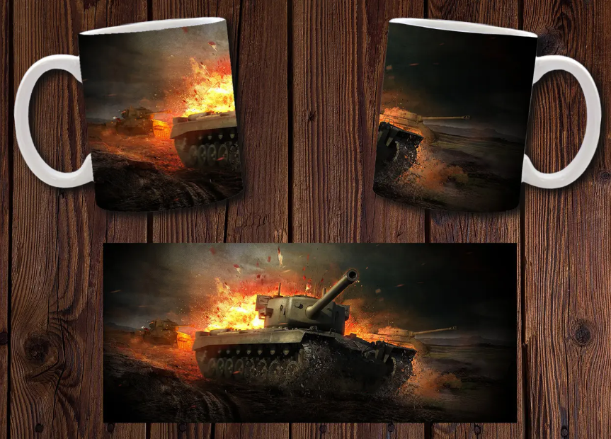 Чашка белая керамическая с принтом  "World of Tanks" Світ Танків ABC
