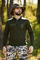 Тактический лонгслив хаки военный летний с воротником , Армейский реглан футболка с длинным рукавом хаки trek