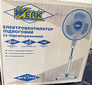 Підлоговий поворотний електричний вентилятор Werk WFS-1622 з підсвічуванням 40 Вт, фото 4