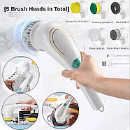 Щітка акумуляторна для миття посуду з 3 насадками Electric Cleaning Brush, фото 2