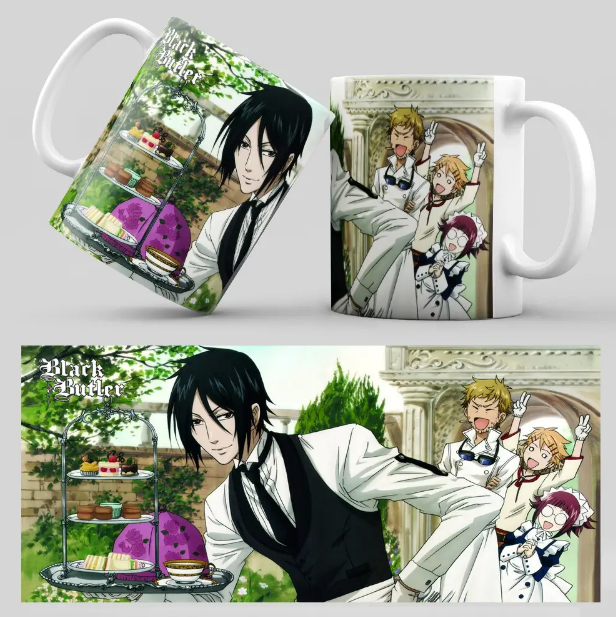 Чашка біла керамічна з принтом аніме "Black Butler" Чорний палаций ABC