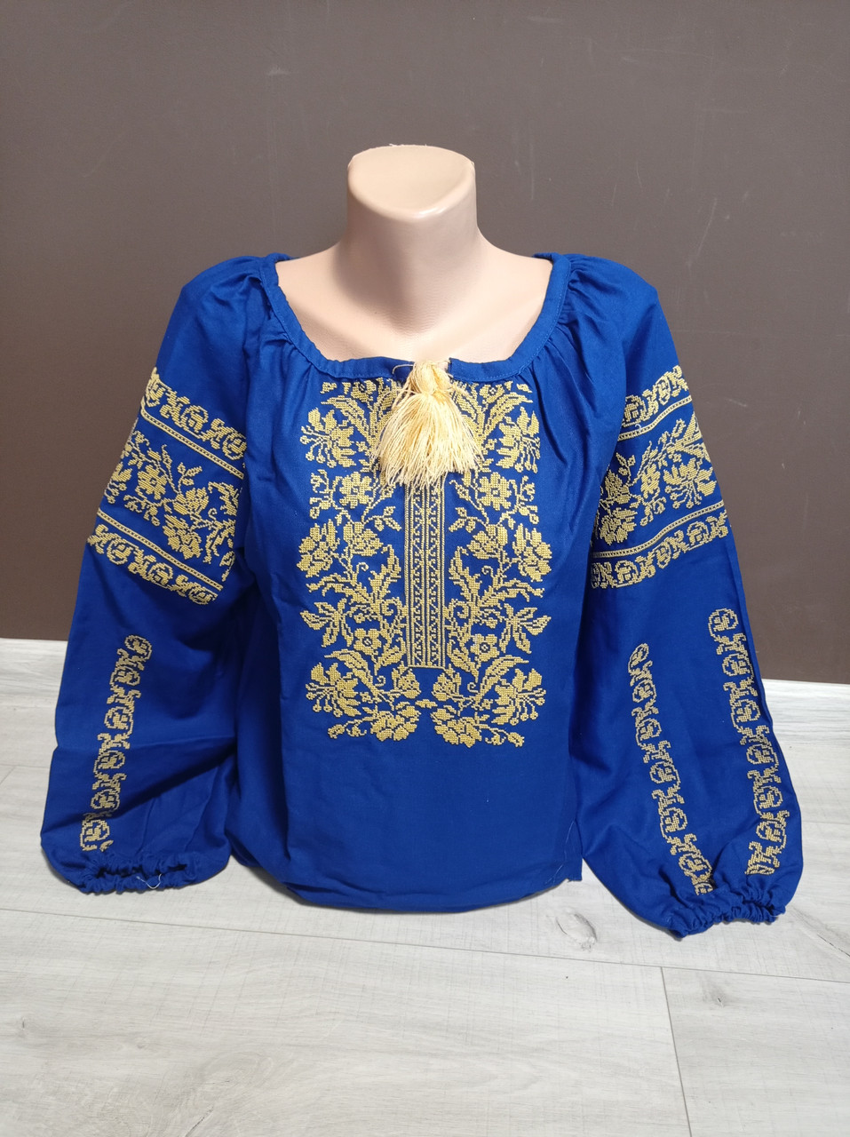 Дизайнерська синя жіноча вишиванка льон "Багатство" з вишивкою Україна УкраїнаТД 44-64 розміри, фото 1