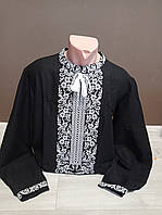Дизайнерська  чоловіча чорна вишиванка льон "Багатство" з білою вишивкою УкраїнаТД 44-64 розміри
