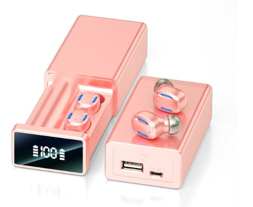 Bluetooth Навушники A 22 Бездротові водонепроникні-LED Display. Power Bank рожеві, фото 1