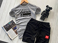 Комплект мужской летний Under Armour Шорты Футболка мужские черно-серый Спортивный костюм Андер Армор лето