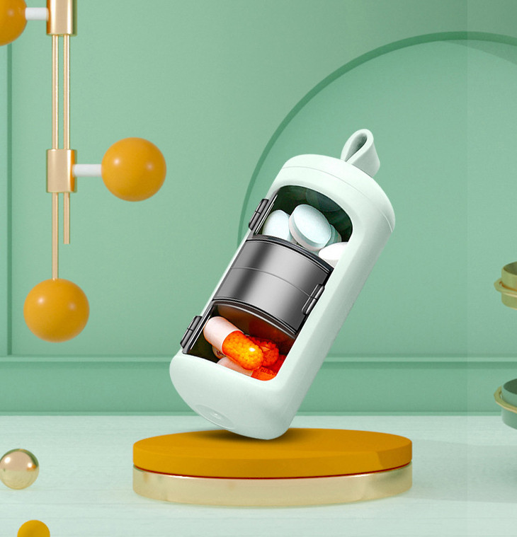 Кишенькова таблетка циліндр органайзер для таблеток на 3 відділення зелена Супер ціна, фото 1