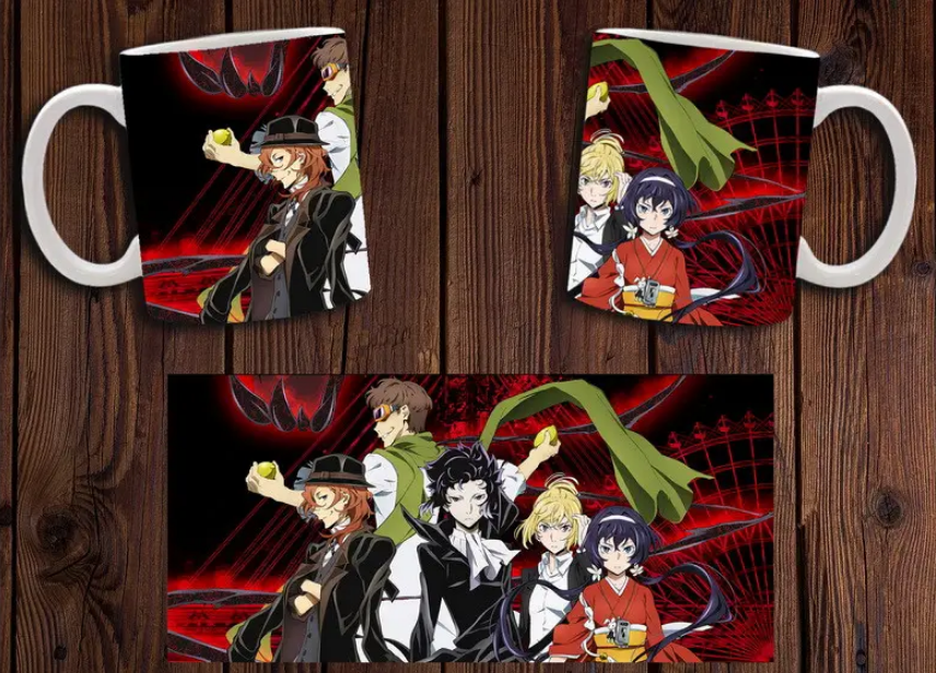 Чашка біла керамічна з принтом аніме "Бродячя псі" Bungou Stray Dogs ABC