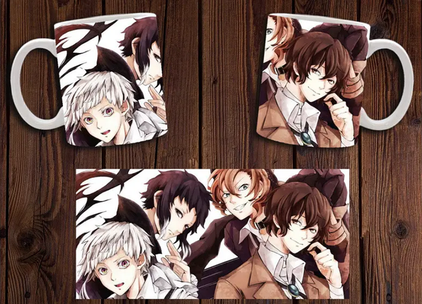 Чашка біла керамічна з принтом аніме "Бродячя псі" Bungou Stray Dogs ABC, фото 1
