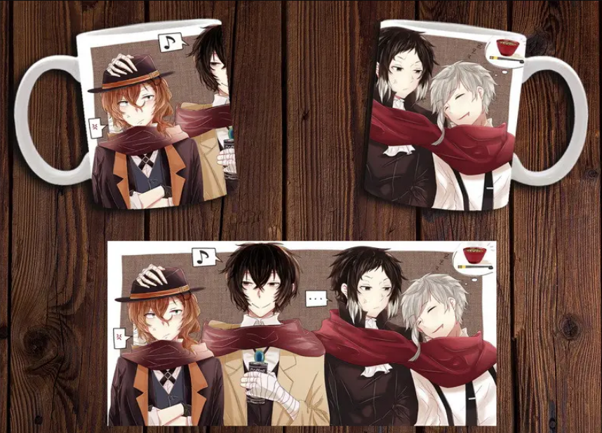 Чашка біла керамічна з принтом аніме "Бродячя псі" Bungou Stray Dogs ABC